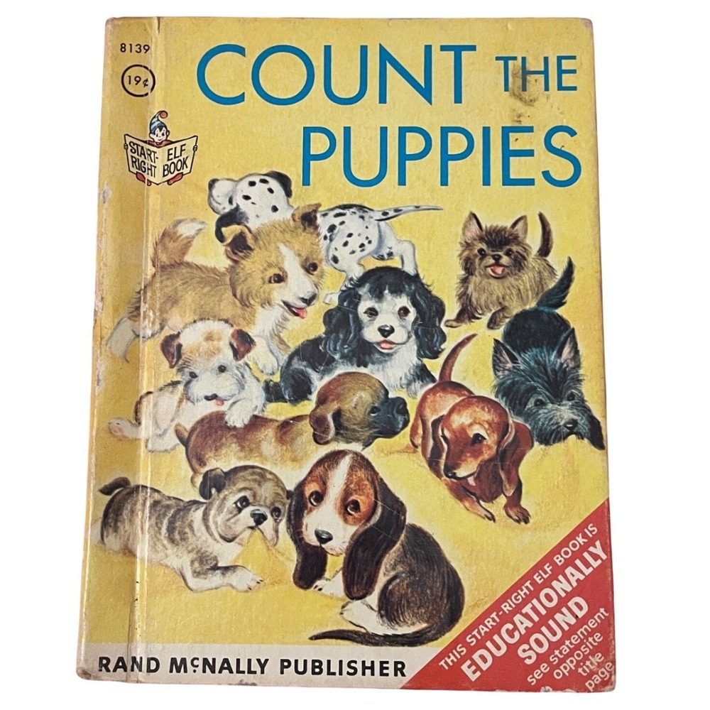 Vintage Rand McNally Count the Puppies Start-Right Elf Book 8139 Retro Kids